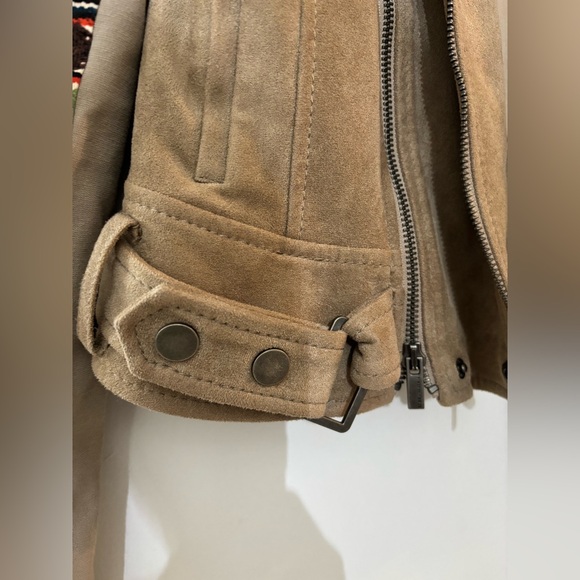 BCBGMAXAZRIA Women Tan Aztec/Tribal Print Faux Suede Peter Moto Jacket Small - Picture 9 of 15